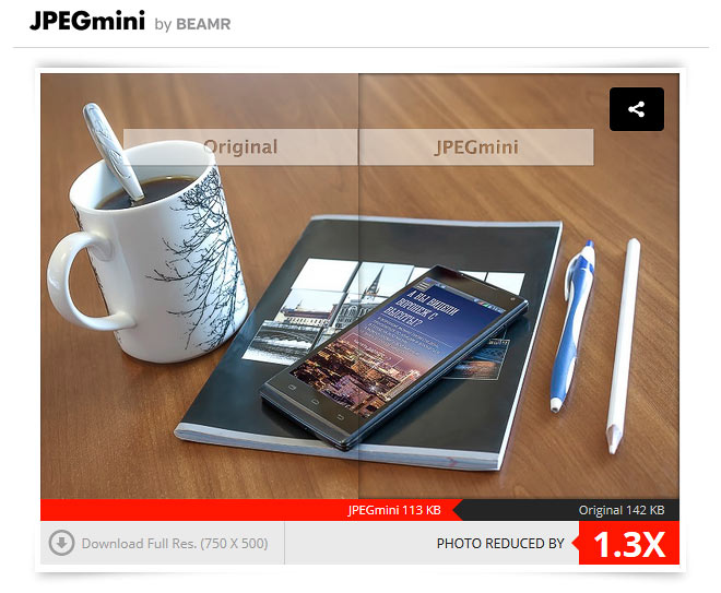 Интерфейс сервиса JpegMini